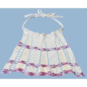 VTG Hand Crochet Apron White Purple Cosplay Dainty Feminine Tea Party Coquette